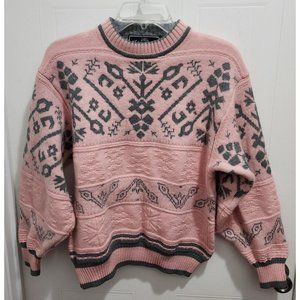 Vintage FleXible Women's Long Sleeve Sweater Pastel Pink/Gray Print Wool Blend S